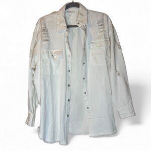 Heyday White Distressed & Oversized Jean Jacket